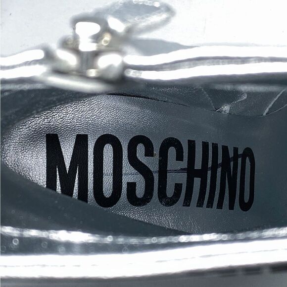 Moschino Logo-Detailed Metallic Leather High-Heel Booties size 38 - Picture 10 of 15